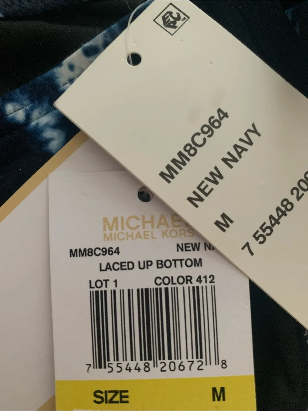 Michael Kors Navy Tie-Dye Bikini Bottoms with Side Ties